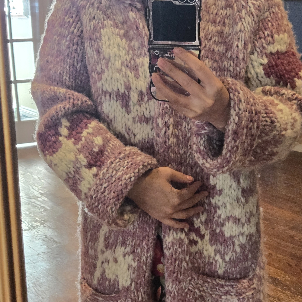 Chunky Pink and Cream Knit Cardigan